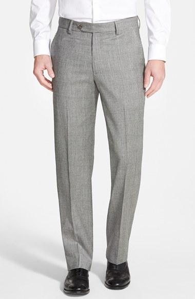 Men's Berle Flat Front Plaid Wool Trousers X 32 - Grey