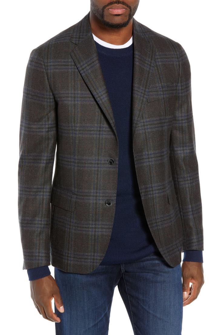 Men's Nordstrom Signature Trim Fit Plaid Wool Sport Coat S - Beige