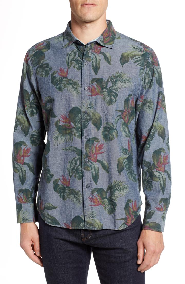 Men's Tommy Bahama Chambray Ole Sport Shirt, Size - Blue