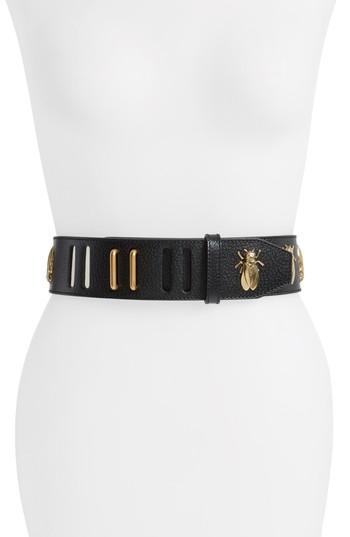 Women's Gucci Bees Leather Belt - Black