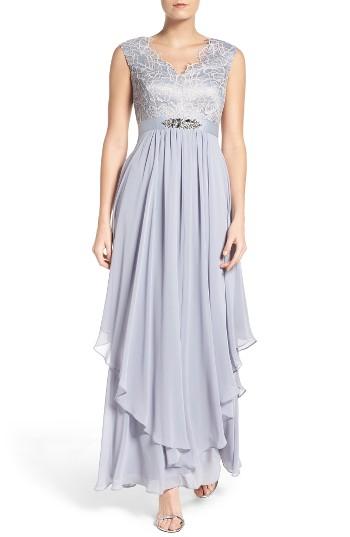 Women's Eliza J Embellished Lace & Chiffon Gown - Blue