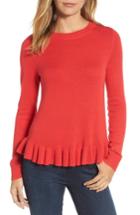 Women's Halogen Ruffle Hem Sweater, Size - Red