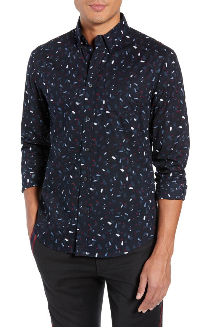 Men's Club Monaco Trim Fit Print Sport Shirt - Black