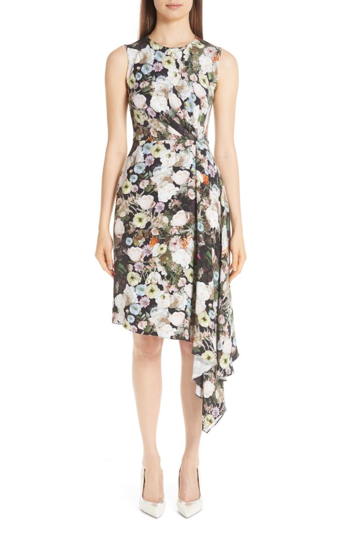 Women's Adam Lippes Floral Print Silk Drape Dress - Black