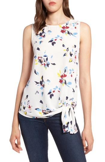 Women's Halogen Floral Tie Front Tank Top - Ivory