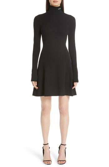 Women's Calvin Klein 205w39nyc Logo Turtleneck Wool Skater Dress Us / 36 It - Black