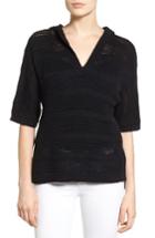Women's Caslon Open Work Cotton Hoodie Sweater - Black
