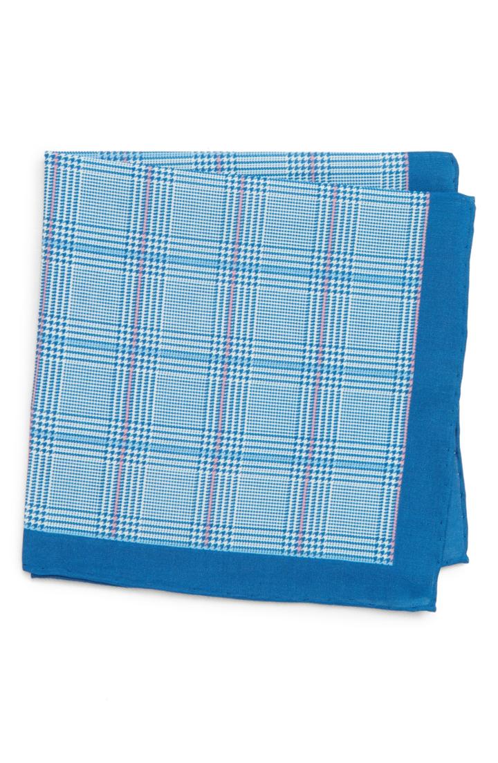 Men's Southern Tide Glen Plaid Cotton & Silk Pocket Square, Size - Blue