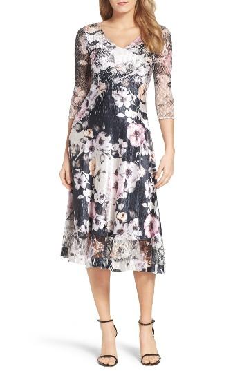 Women's Komarov Print Lace & Charmeuse Dress - Black