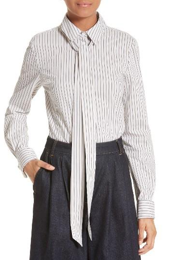 Women's Tibi Stripe Slim Tie Neck Shirt