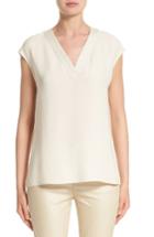 Women's Lafayette 148 New York Jolet Knit Trim Blouse - Ivory