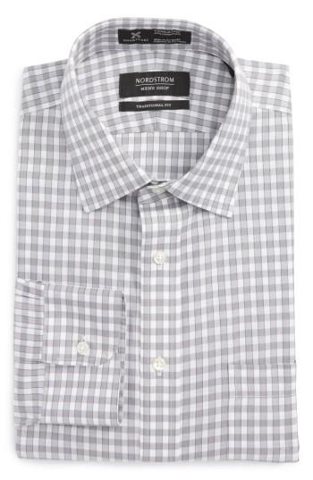 Men's Nordstrom Men's Shop Smartcare(tm) Traditional Fit Check Dress Shirt 32/33 - Grey