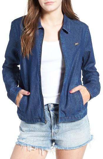Women's Obey Hudson Zip Shirt Jacket, Size - Blue