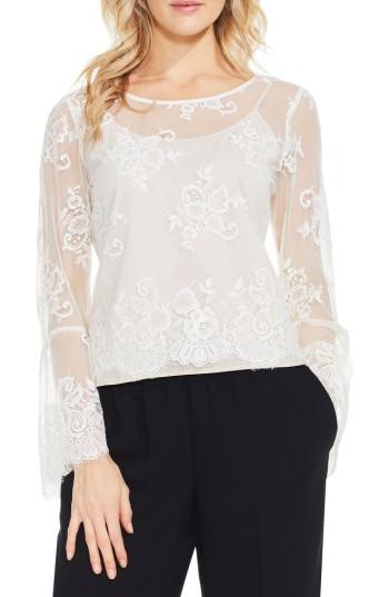 Women's Vince Camuto Bell Sleeve Mesh Lace Blouse - White
