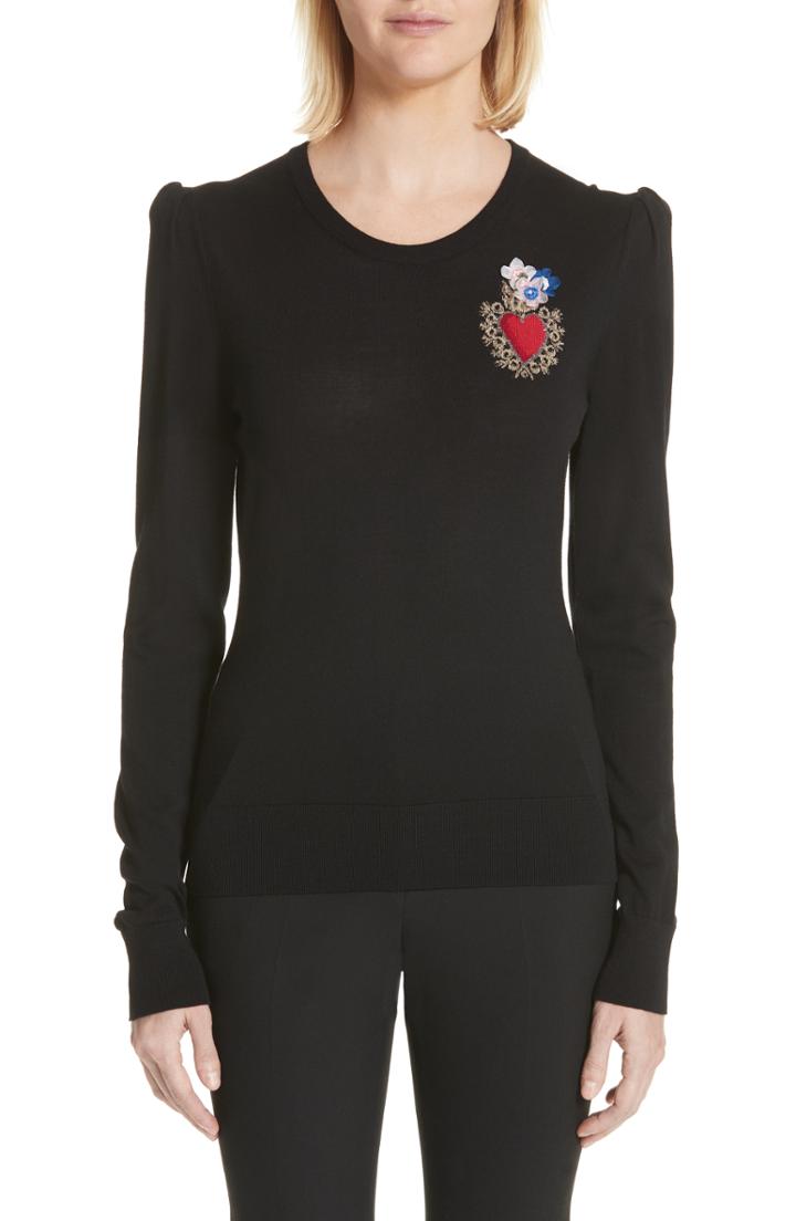Women's Dolce & Gabbana Sacred Heart Wool & Silk Blend Sweater Us / 46 It - Black