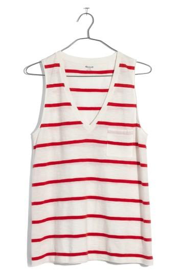 Women's Madewell Whisper Cotton Stripe Pocket Tank, Size - Red