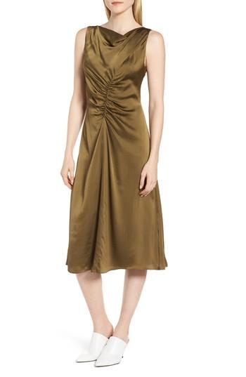 Women's Lewit Ruched Cowl Neck Satin Dress - Green