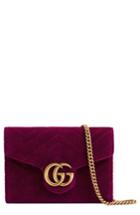 Women's Gucci Gg Marmont 2.0 Matelasse Velvet Wallet On A Chain - Pink