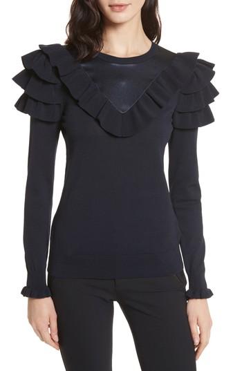 Women's Ted Baker London Hellgar Satin Contrast Ruffle Sweater