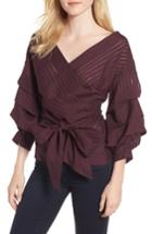 Women's Chelsea28 Shadow Stripe Wrap Blouse - Burgundy