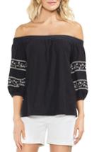 Women's Vince Camuto Embroidered Off The Shoulder Top - Black