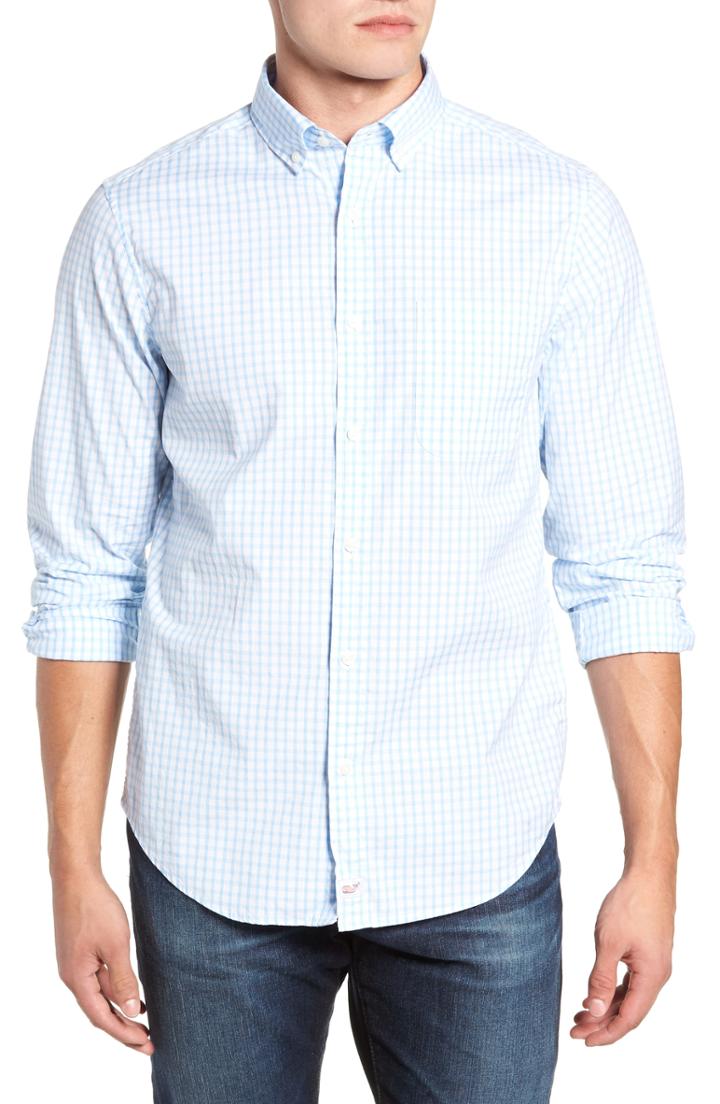 Men's Vineyard Vines Murray Classic Fit Micro Graph Check Sport Shirt, Size - Blue