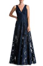 Women's Dress The Population Marlene Plunging Embroidered Mesh Maxi Dress - Blue