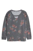 Women's Wit & Wisdom Lace Up Detail Floral Sweatshirt - Grey