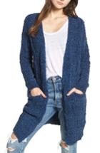 Women's Woven Heart Cable Knit Chenille Cardigan - Blue
