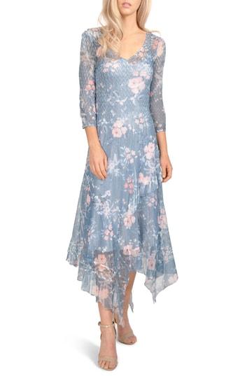 Women's Komarov Charmeuse & Chiffon Midi Dress - Blue