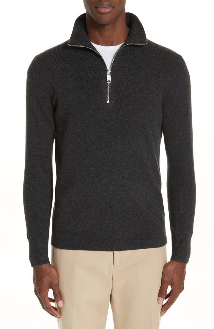 Men's Burberry Hendon Quarter Zip Cashmere Sweater - Grey