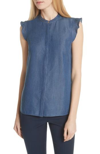 Women's Ted Baker London Frill Trim Denim Top - Blue