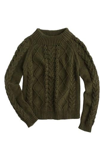 Women's J.crew Cable Knit Mock Neck Sweater - Green