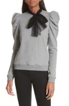 Women's Red Valentino Bow Neck Puff Sleeve Sweatshirt - Grey