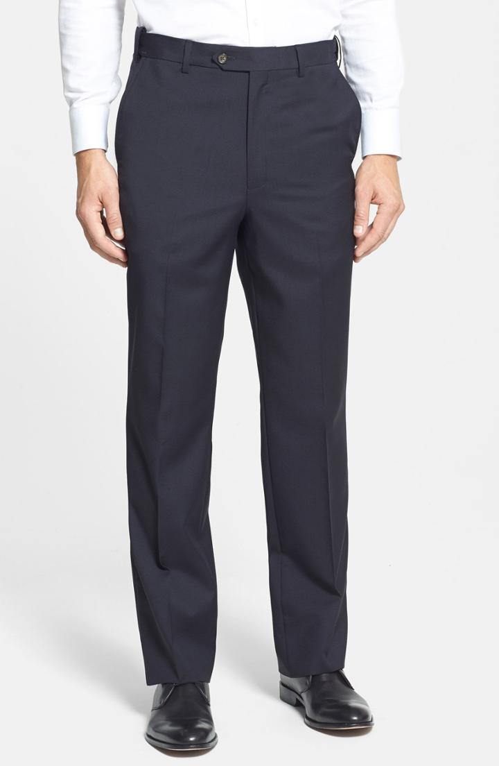 Men's Berle Self Sizer Waist Flat Front Wool Trousers X Unhemmed - Blue