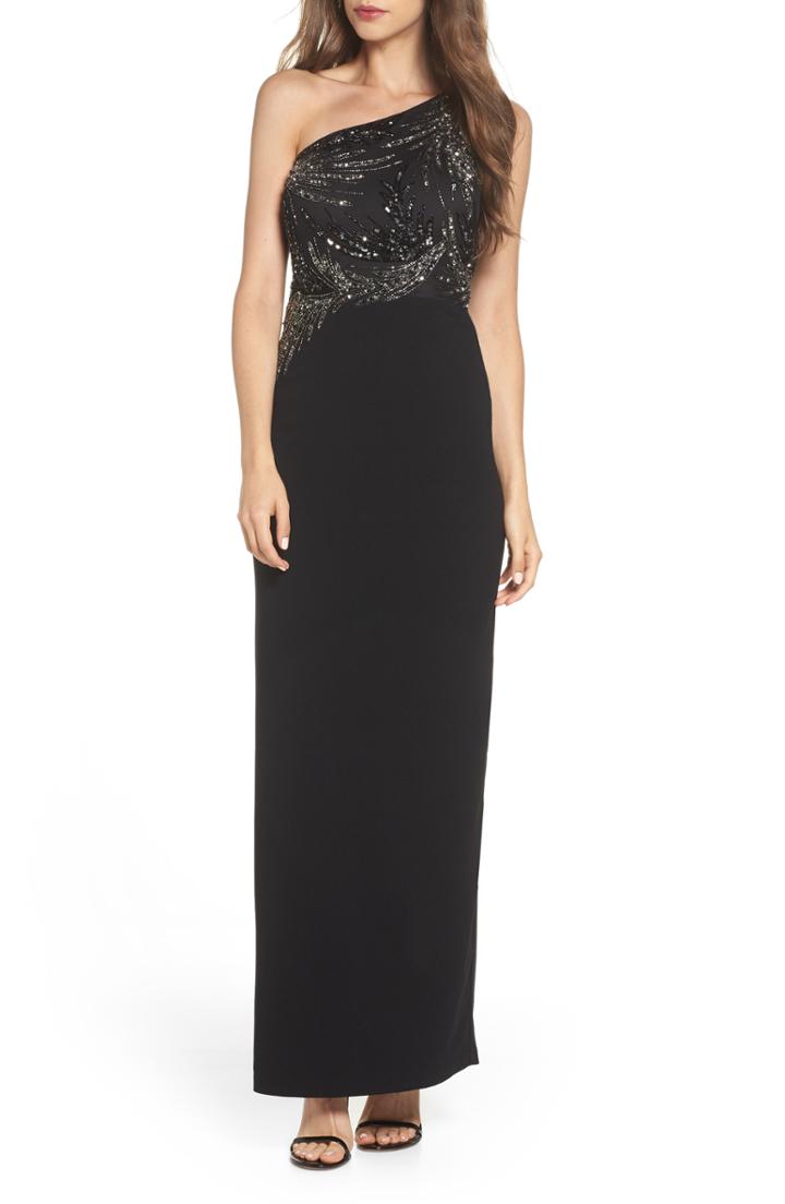 Women's Adrianna Papell One-shoulder Beaded Bodice Gown
