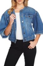 Women's 1.state Collarless Wide Sleeve Denim Jacket - Blue