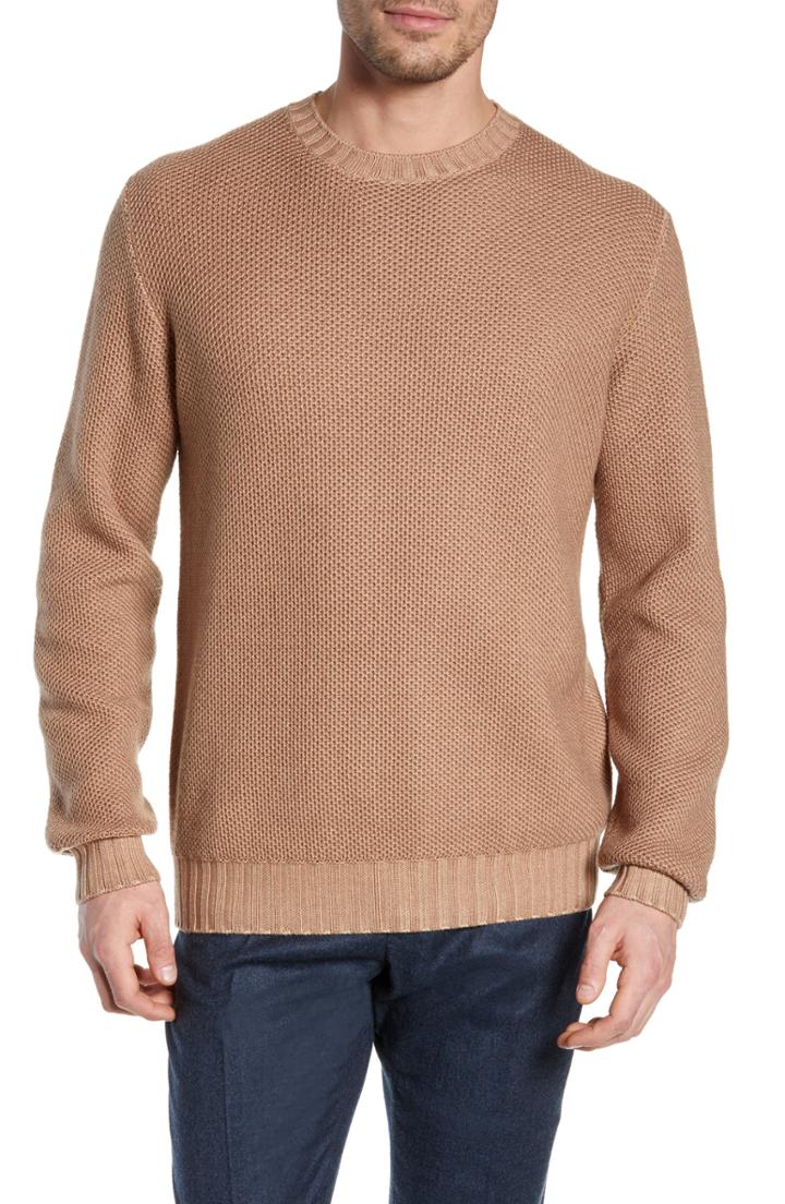 Men's Samuelsohn Thomas Merino Wool Crewneck Sweater - Beige