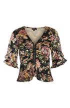 Women's Topshop Floral Print Velvet Hook & Eye Top Us (fits Like 2-4) - Black
