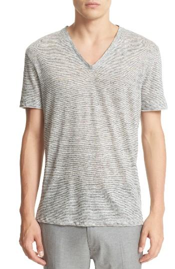 Men's John Varvatos Collection Melange Stripe Burnout Linen T-shirt - Grey