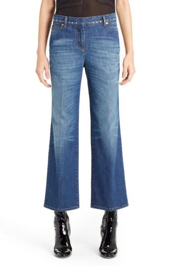 Women's Valentino Studded Wide Leg Jeans - Blue