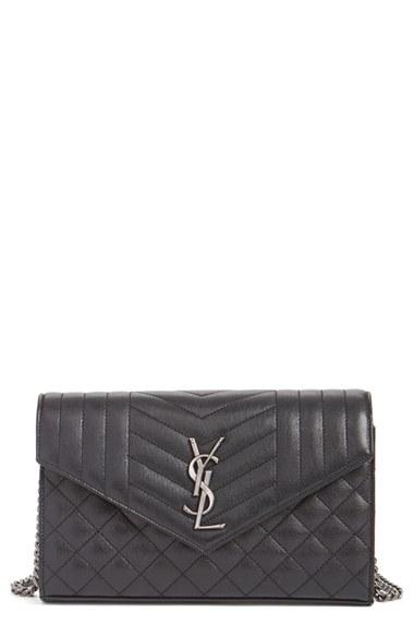 Women's Saint Laurent 'large Kate' Quilted Calfskin Leather Wallet On A Chain -