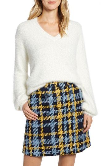 Women's Halogen V-neck Fuzzy Sweater - Ivory