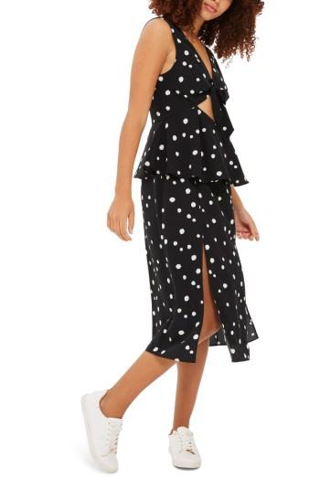 Women's Topshop Spot Peplum Midi Dress Us (fits Like 0) - Black