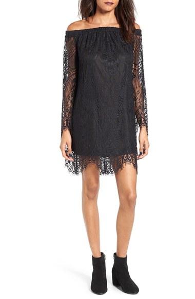 Women's Fire Off The Shoulder Lace Shift Dress - Black