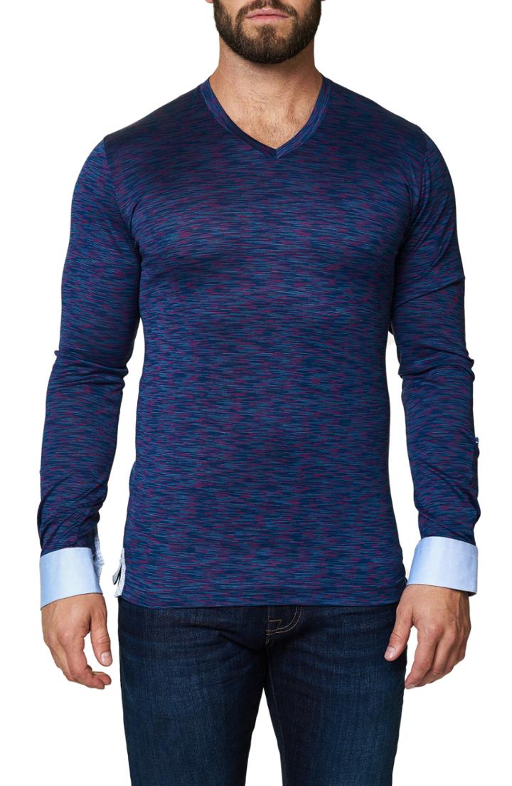 Men's Maceoo Print V-neck T-shirt (l) - Purple