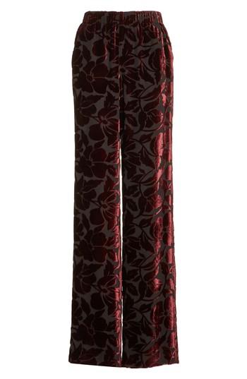Women's St. John Collection Velvet Floral Burnout Pants - Burgundy
