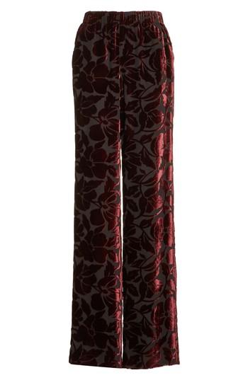 Women's St. John Collection Velvet Floral Burnout Pants - Burgundy