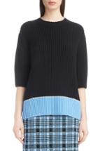Women's Dries Van Noten Contrast Hem Merino Wool & Cashmere Sweater - Black