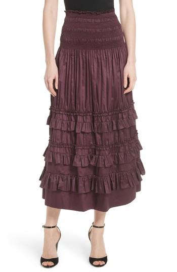 Women's Rebecca Taylor Ruffle Trim Midi Skirt
